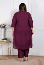 Miravan Womens Plus Size Wine Floral Kurta With Palazzo - Distacart
