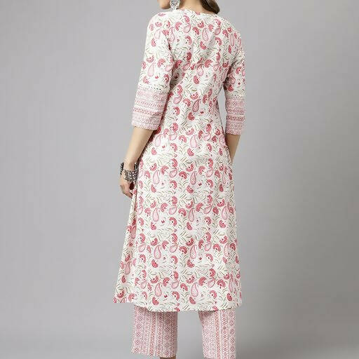 FIORRA Women's White Cotton A-line Kurta with Palazzo