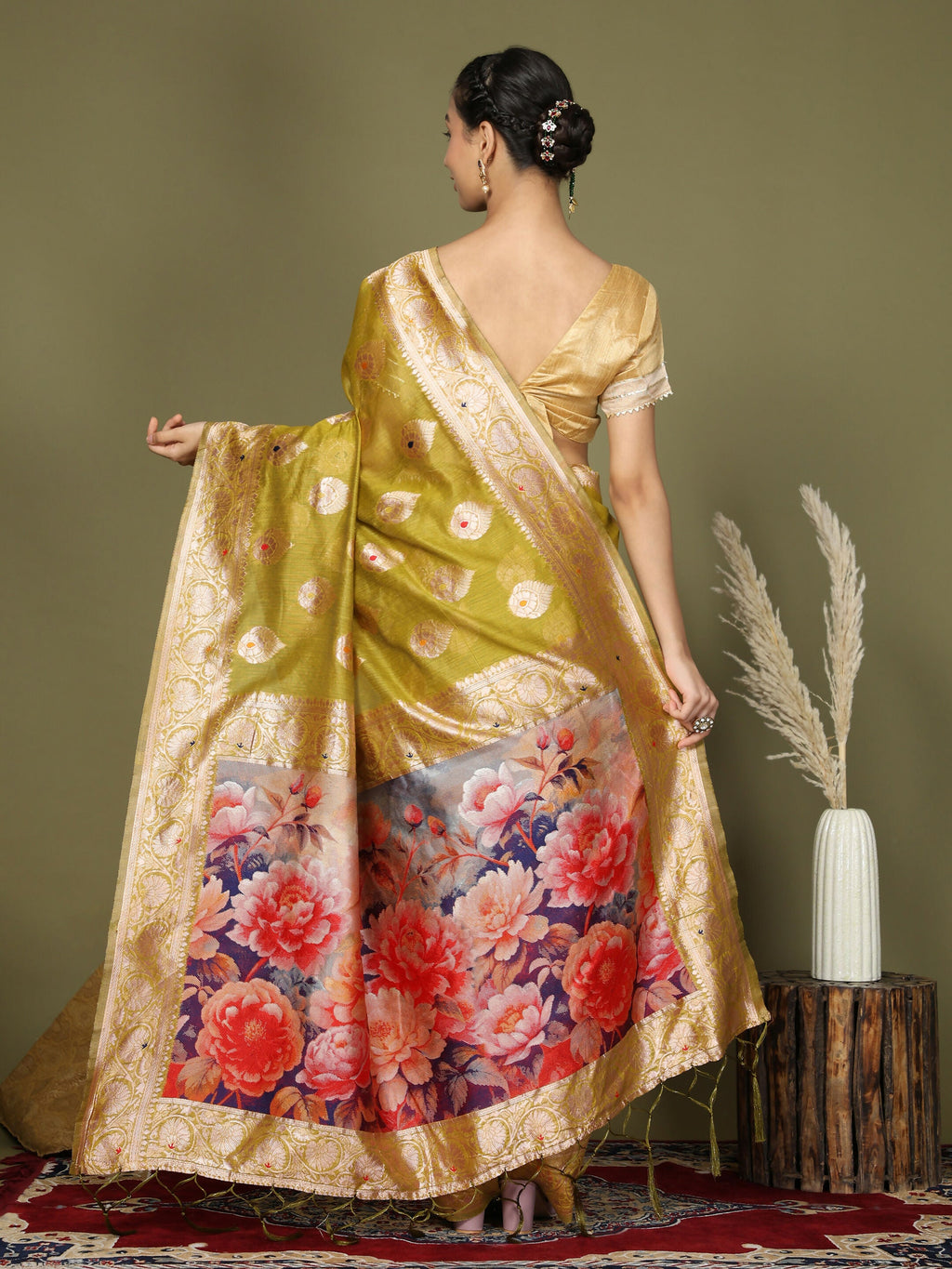 Shree Shyam Fashion Linen Cotton Mhendi Green Saree - Distacart