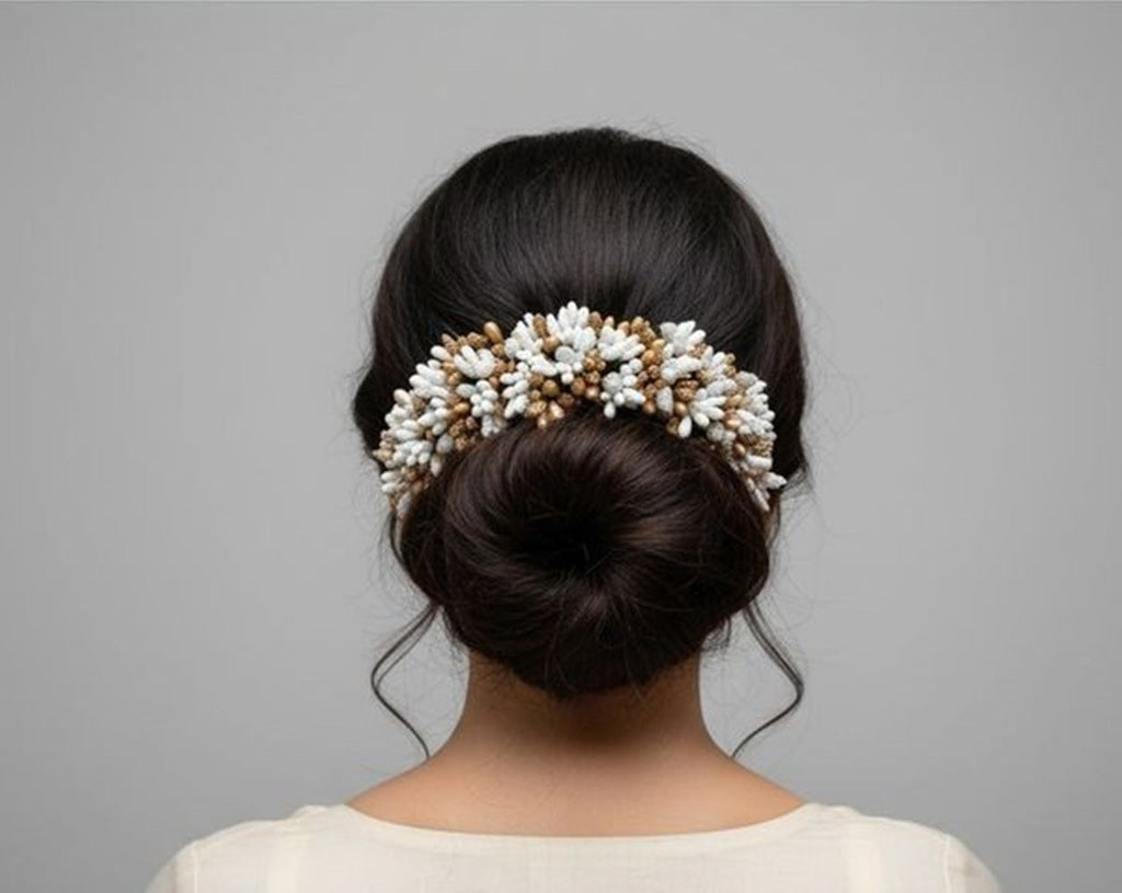 White & Gold Pollens Hair Gajra - Distacart