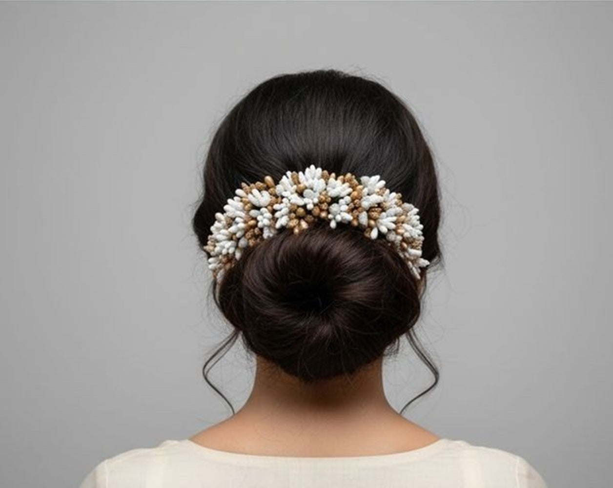 White & Gold Pollens Hair Gajra - Distacart