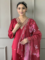 Rani Pink Viscose Chanderi Stitched Suit With Dupatta - Tanisha