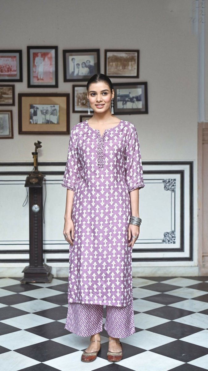 Aayaa Pure Muslin printed Kurti & Pant - purple
