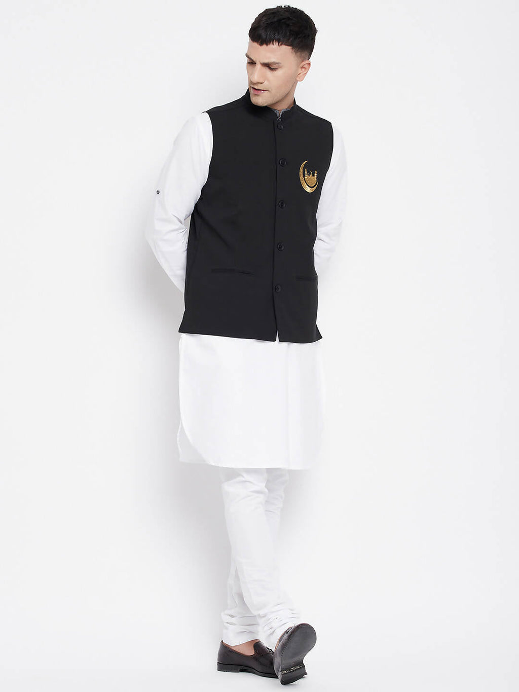 Even Apparels Black Pure Cotton Nehru Jacket With Eid Insignia NJ-PW668-CHA - Distacart
