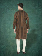 Even Apparels Men's Striped Brown and Black Kurta