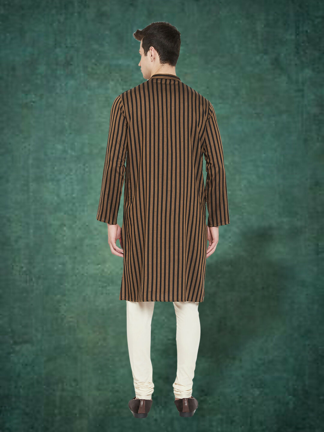 Even Apparels Men's Striped Brown and Black Kurta