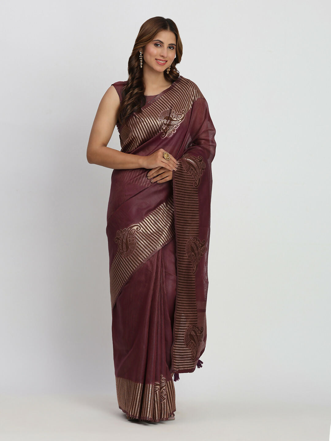 Shree Shyam Fashion Linen Cotton Purple Saree - Distacart