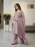 Teeya Creation Onion Color Gimmychu Silk Embroidery Work Wedding Wear Salwar Suit - Distacart