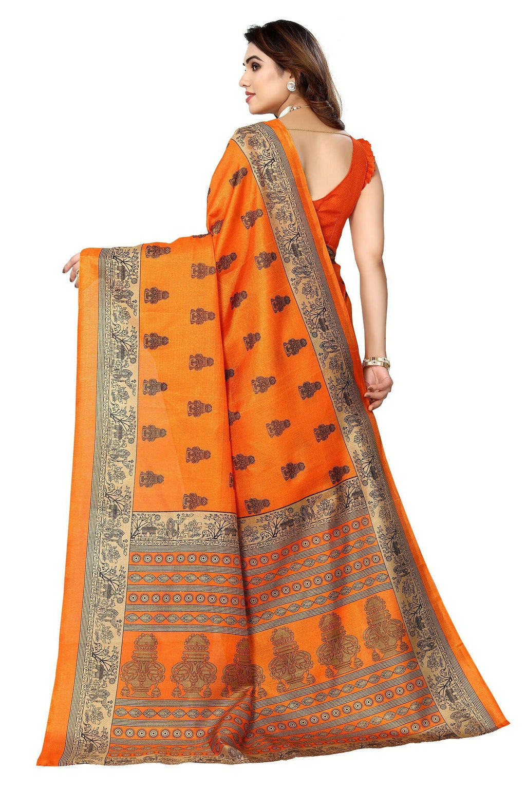 Vamika Orange Printed Art Silk Saree