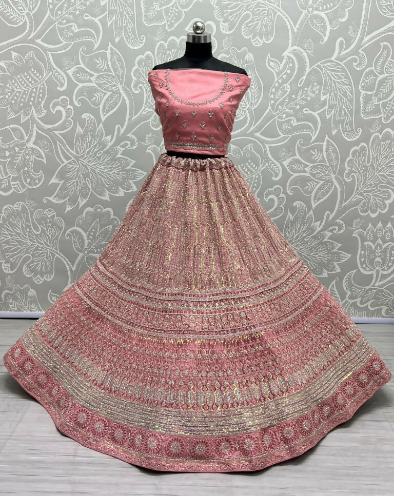 Jyoti Fashion Women's Pink Heavy Net Fancy Dori, Multi Thread, Rainbow Sequins and Diamond Work Wedding Lehenga Choli