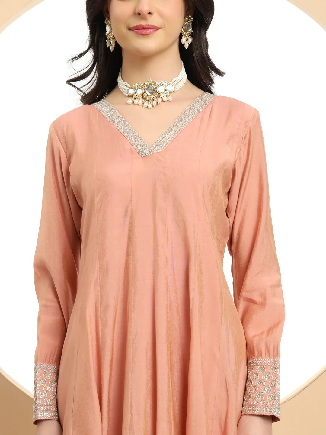 Yufta Silk Peach Anarkali Kurta Dupatta Palazzo Set - Distacart