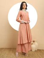 Yufta Silk Peach Anarkali Kurta Dupatta Palazzo Set - Distacart
