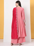 Yufta Silk Pink A Line Kurta Dupatta Palazzo Set - Distacart