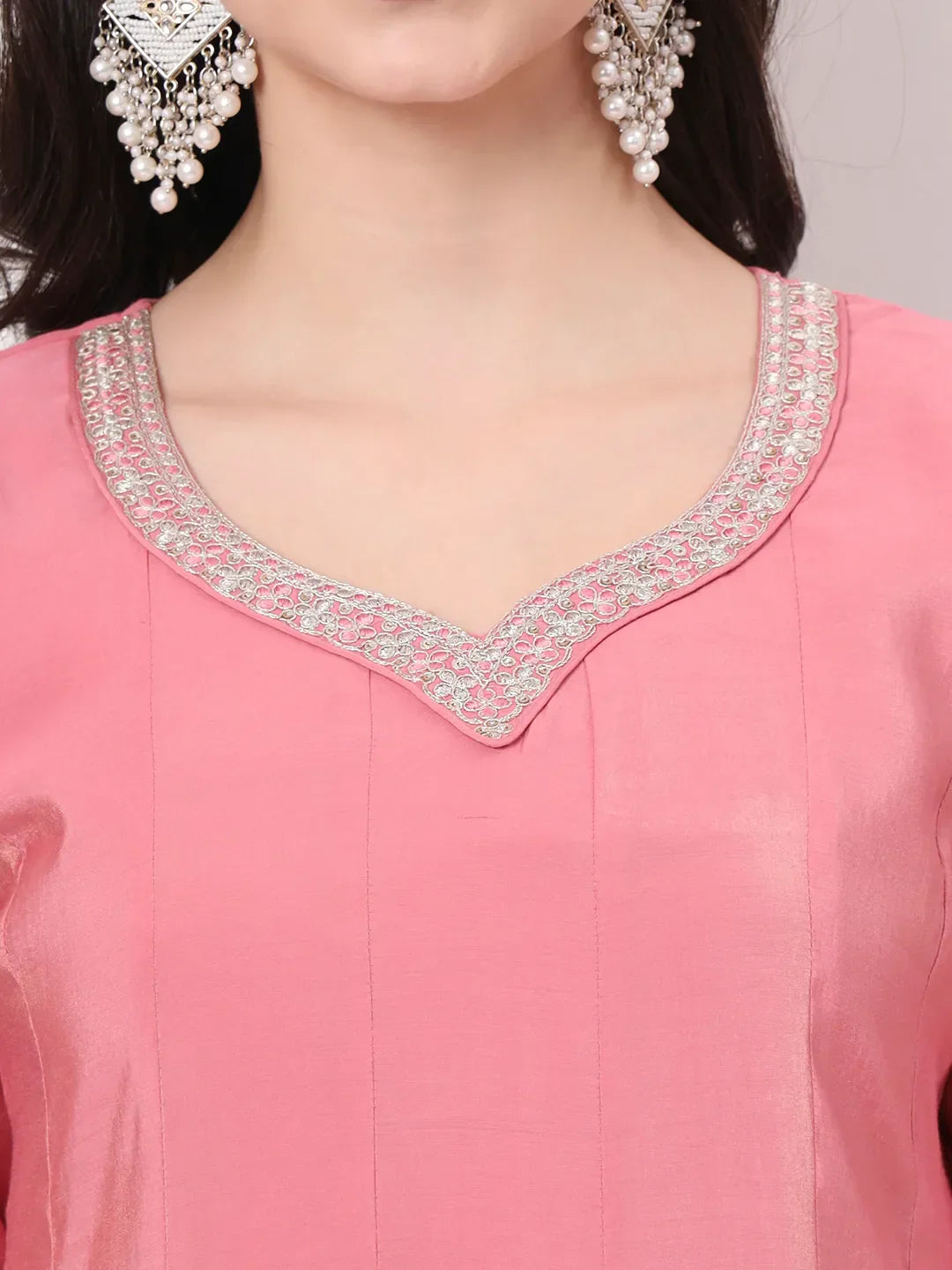 Yufta Silk Pink A Line Kurta Dupatta Palazzo Set - Distacart