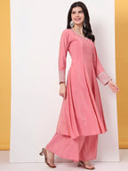 Yufta Silk Pink A Line Kurta Dupatta Palazzo Set - Distacart