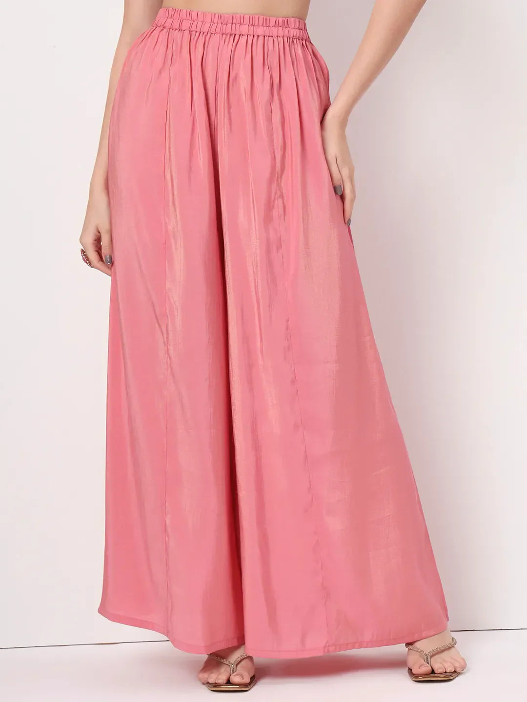 Yufta Silk Pink A Line Kurta Dupatta Palazzo Set - Distacart