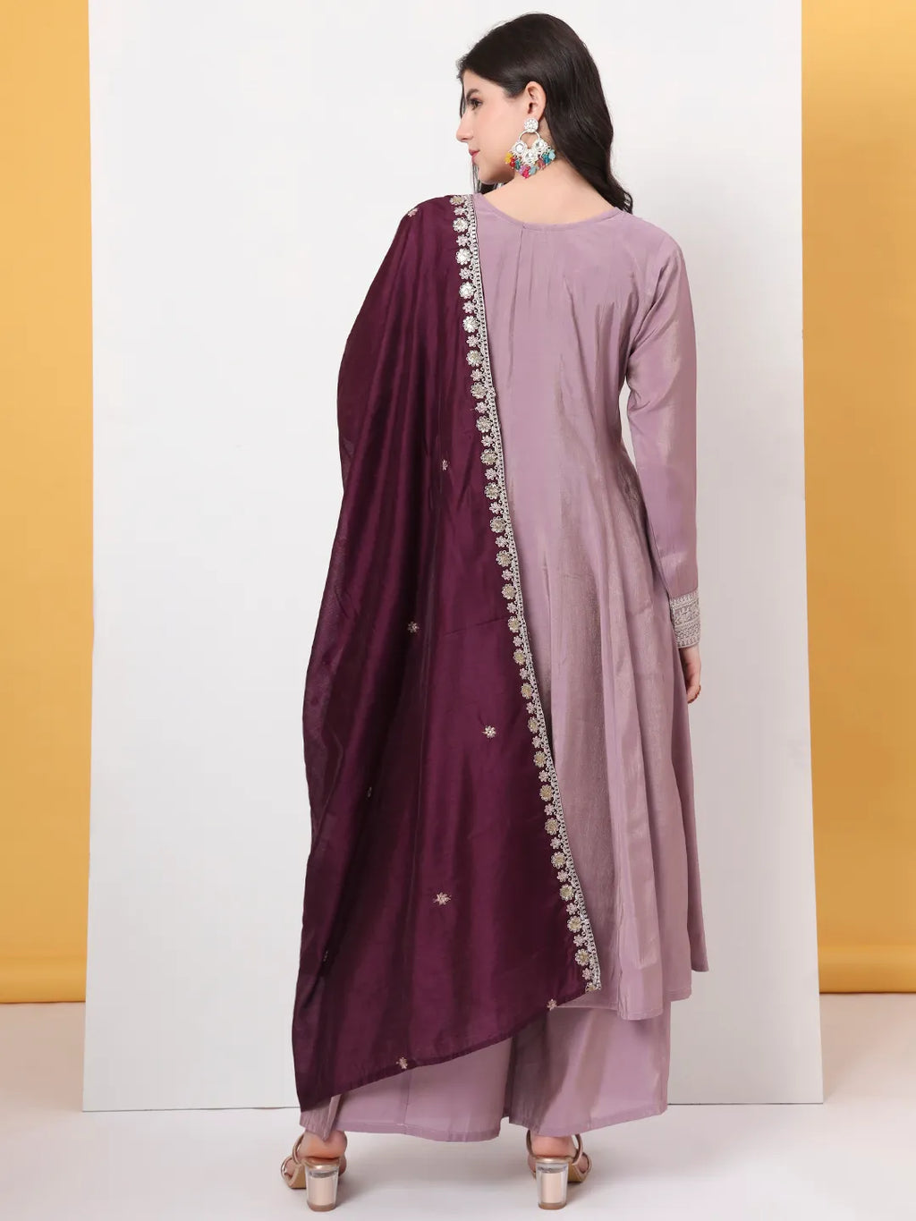 Yufta Silk Purple Anarkali Kurta Dupatta Palazzo Set - Distacart