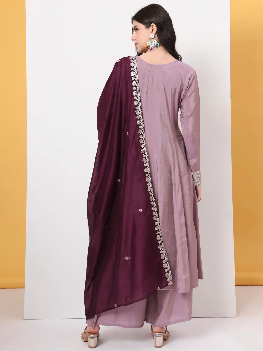Yufta Silk Purple Anarkali Kurta Dupatta Palazzo Set - Distacart