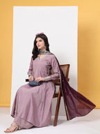 Yufta Silk Purple Anarkali Kurta Dupatta Palazzo Set - Distacart