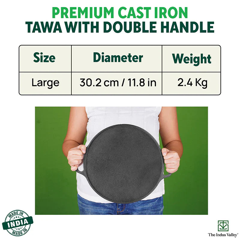 The Indus Valley CASTrong Cast Iron Roti/Dosa Tawa, Pre-seasoned, Nonstick, 100% Pure, Toxin-free, Gas & Induction,Spatula, 30.2cm, 2.4kg