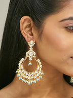 Nuyug 22K Gold-Plated Kundan Stone Studded & Pearl Beaded Chandbalis - Distacart