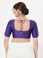 Joban Fashion Dark-Brinjal Taffeta Silk Elbow Sleeveless Front Open Blouse