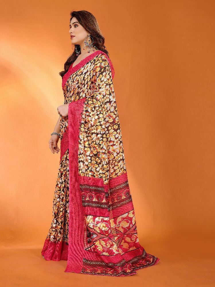 PR Fashion Red Kota Doria Printed Saree