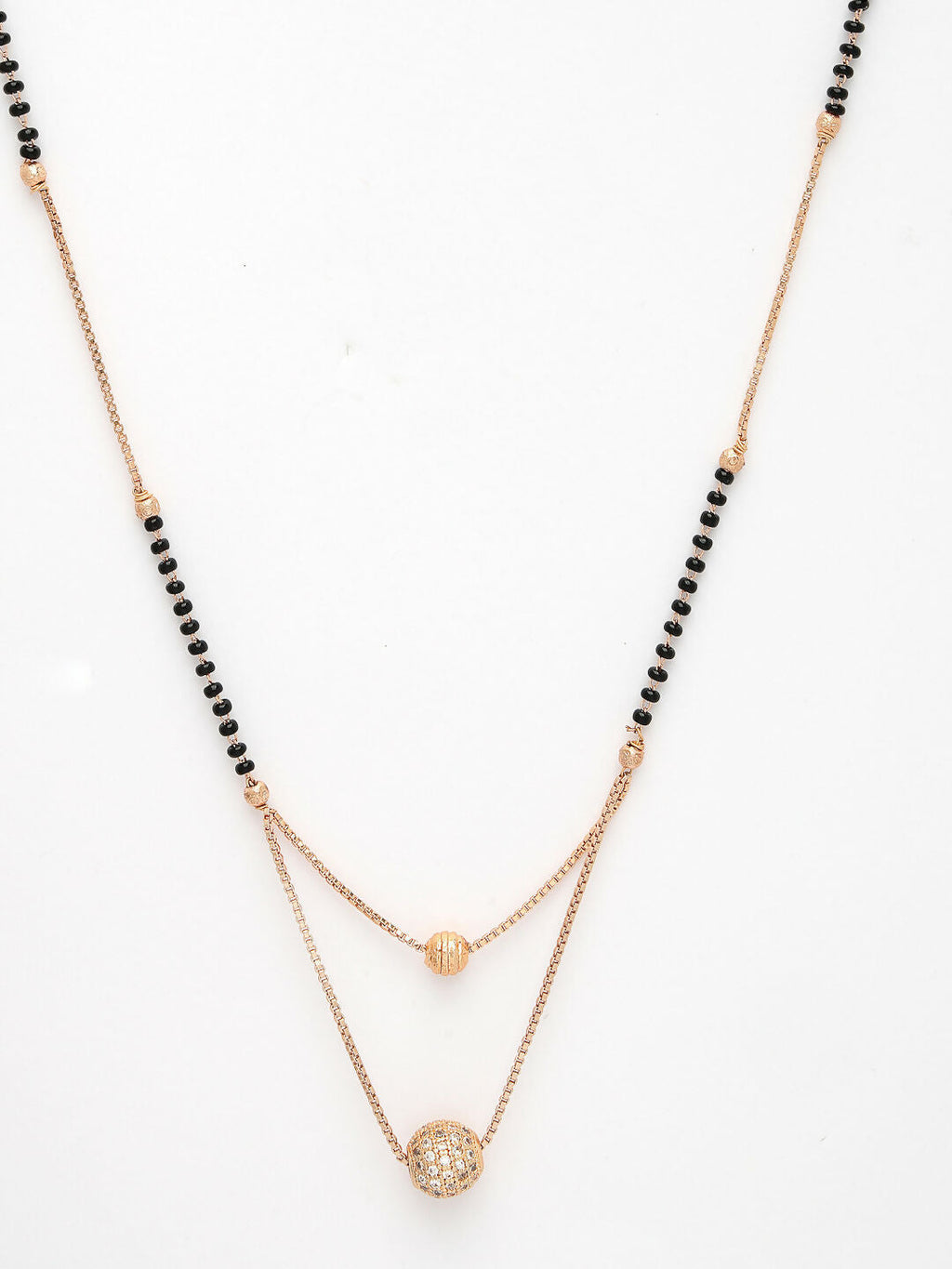 NVR Women's Rose Gold CZ Stone-Studded & Beaded Layered Mangalsutra - Distacart