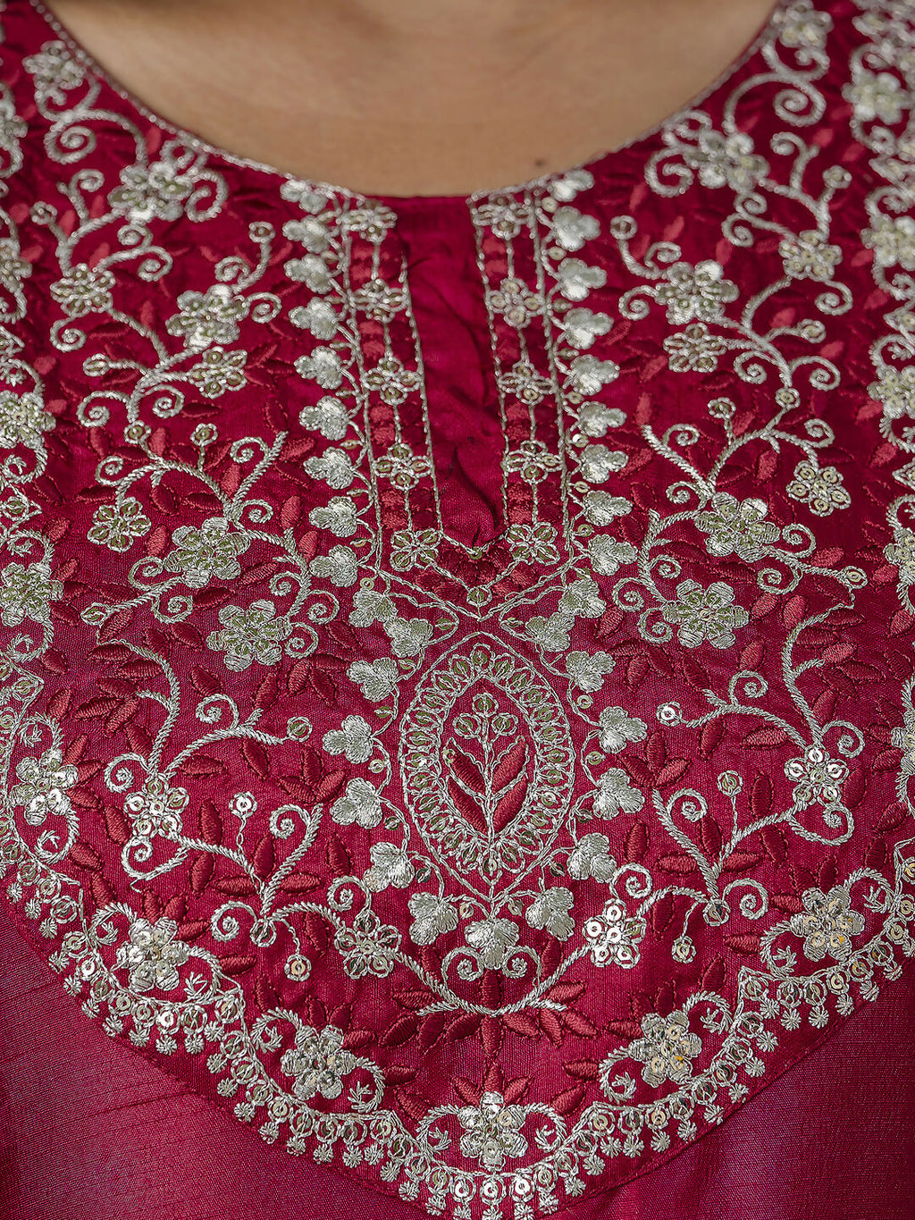 Vellora Red Silk Blend Embroidered Salwar Suit for Everyday Wear