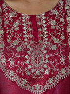 Vellora Red Silk Blend Embroidered Salwar Suit for Everyday Wear