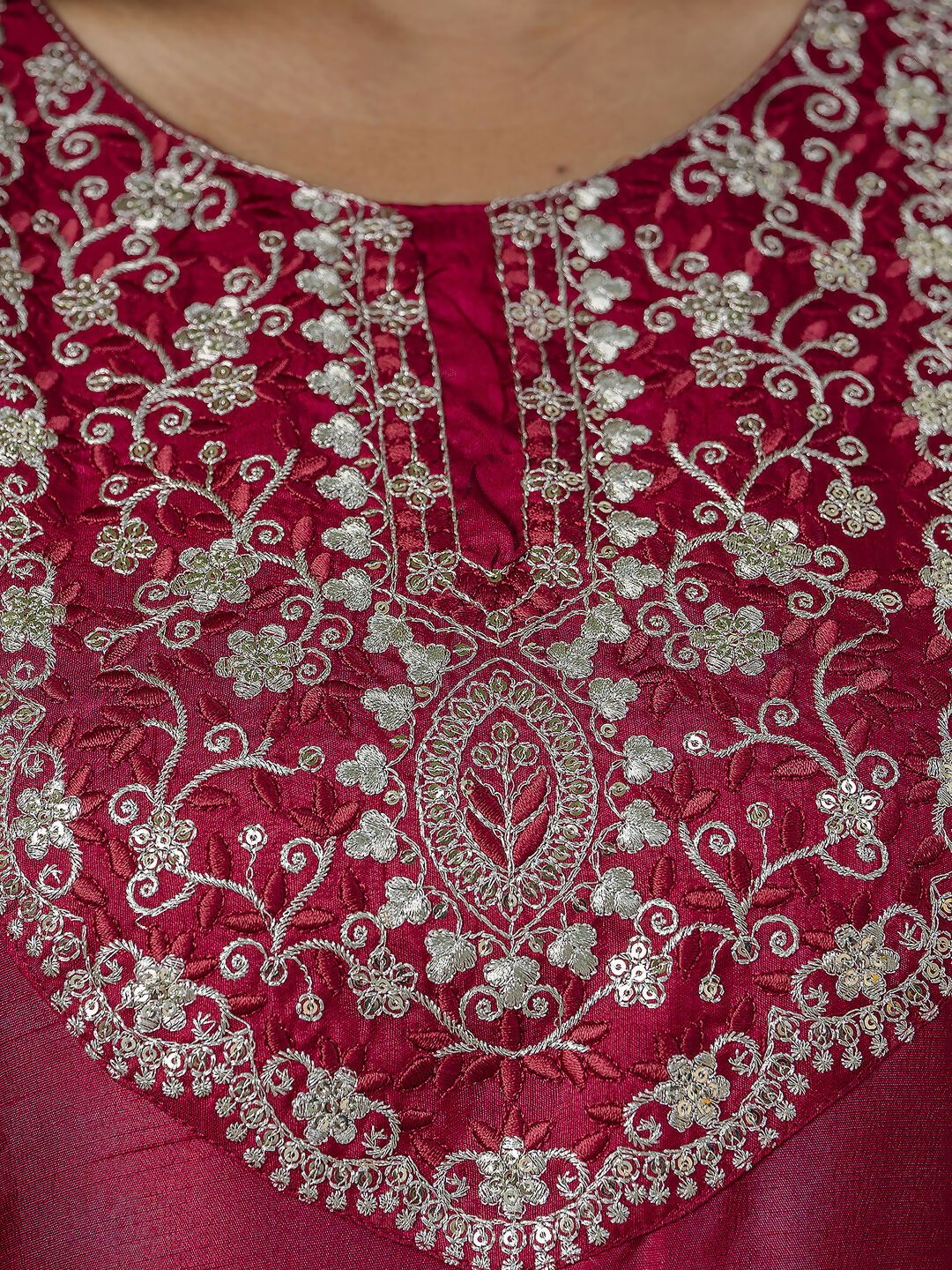Vellora Red Silk Blend Embroidered Salwar Suit for Everyday Wear