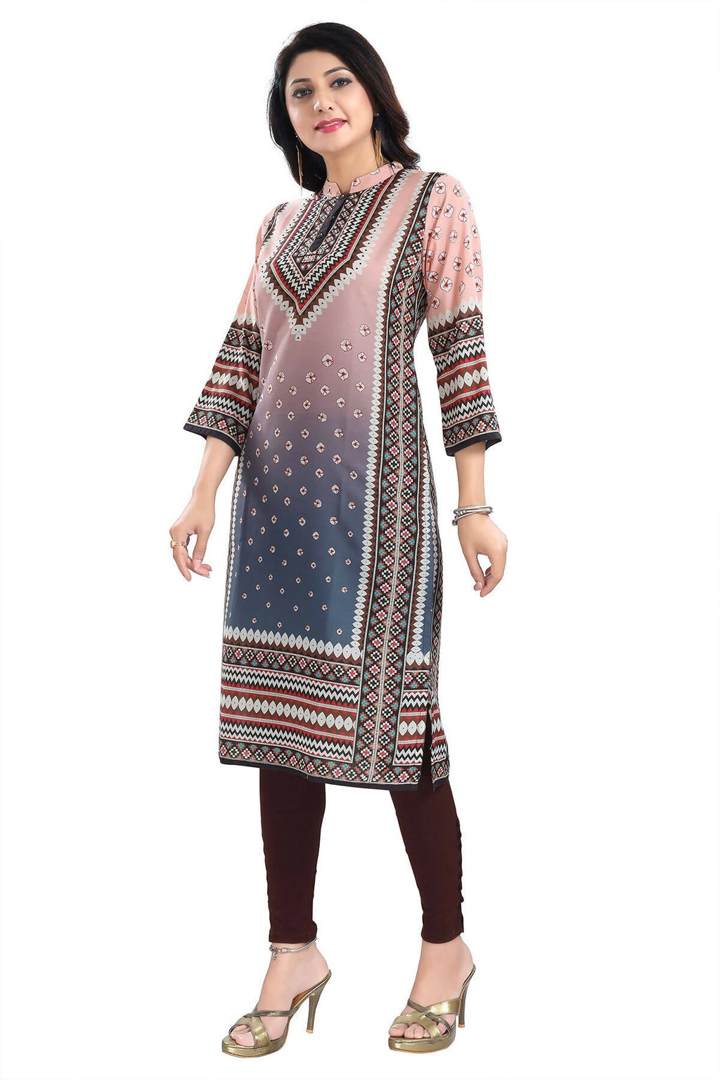 Snehal Creations Pinky Peach Designer Digital Print Masleen Fabric Long Kurti Tunic - Distacart