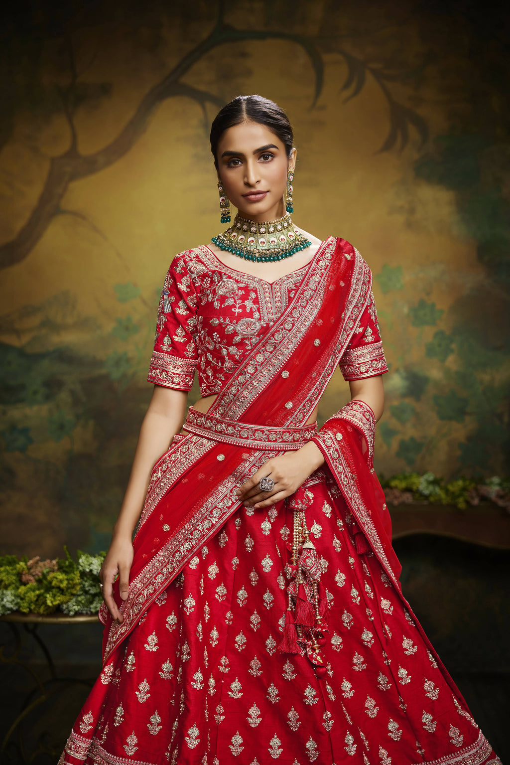 House of Panchhi Red Pure Silk Moti & Zarkan heavy embroidery Lehenga choli & Dupatta
