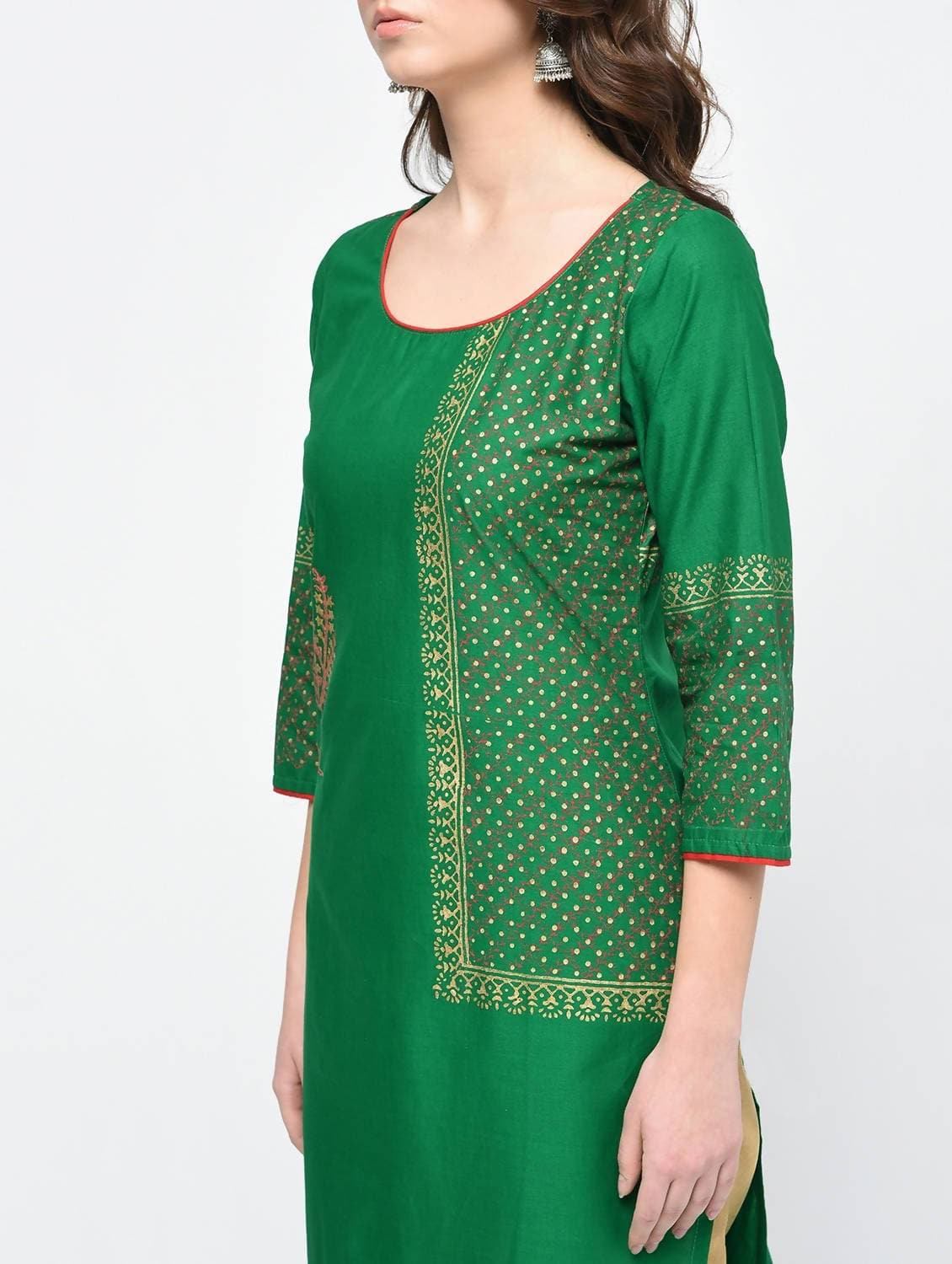 Cheera Hand Block Print Green Color Straight Kurta