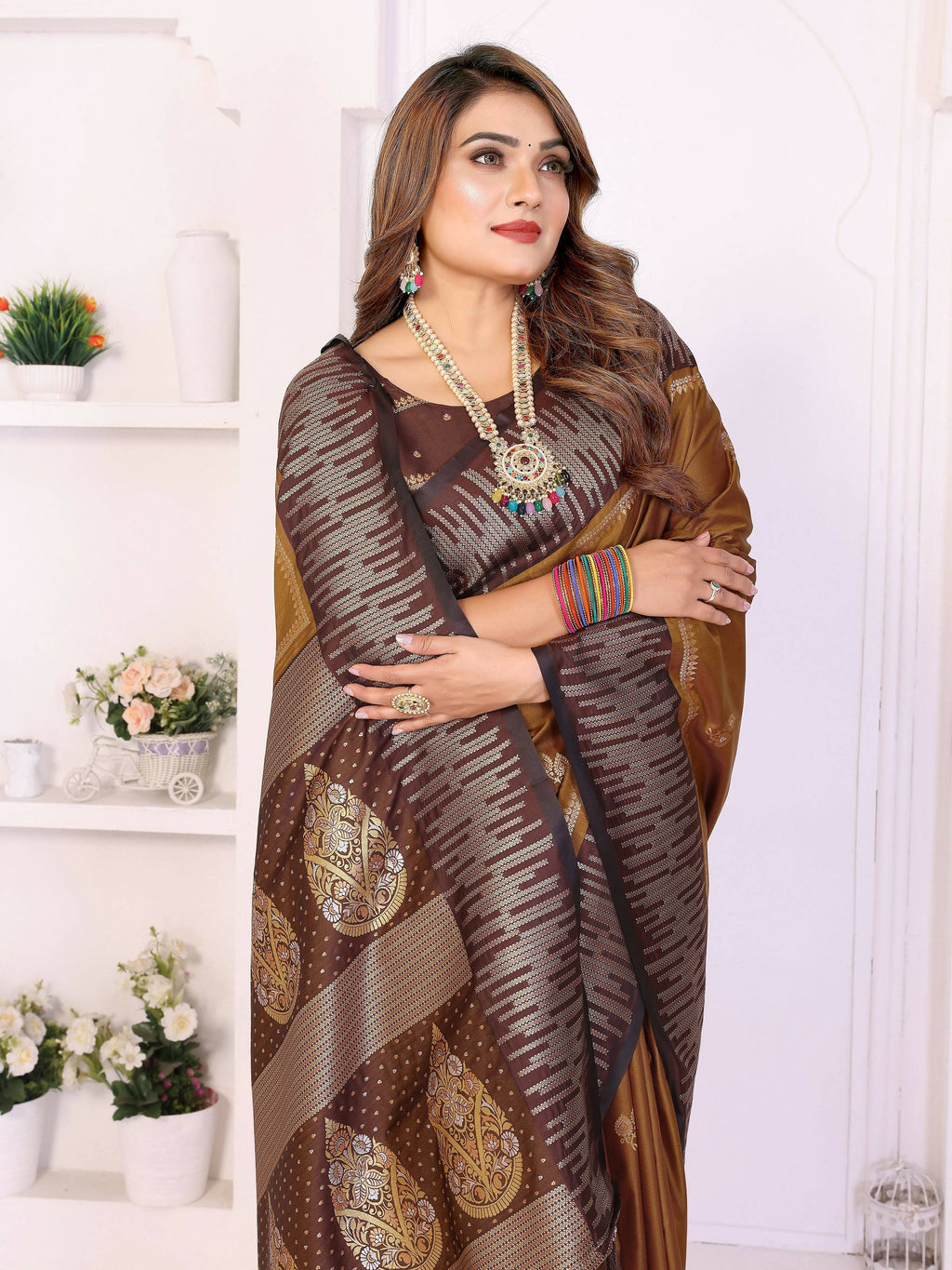 Aastha Fashion Brown South Soft Silk Zari Weaving Saree - Distacart