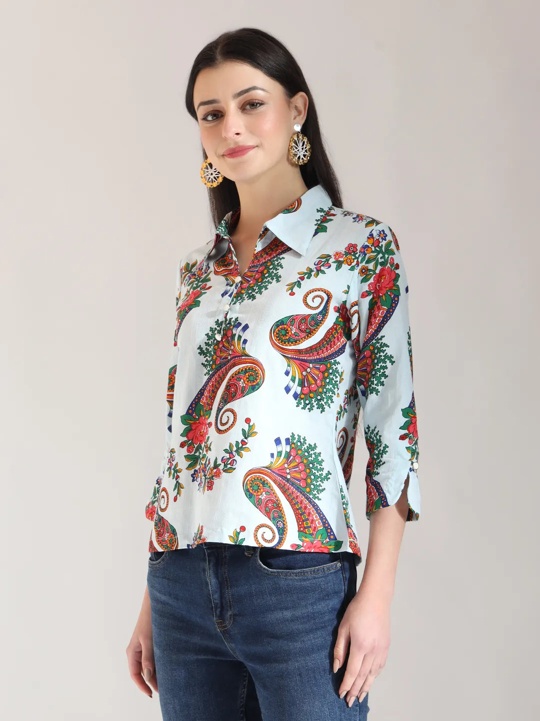 Yufta Sky Blue Pure Cotton Paisley Peplum Top
