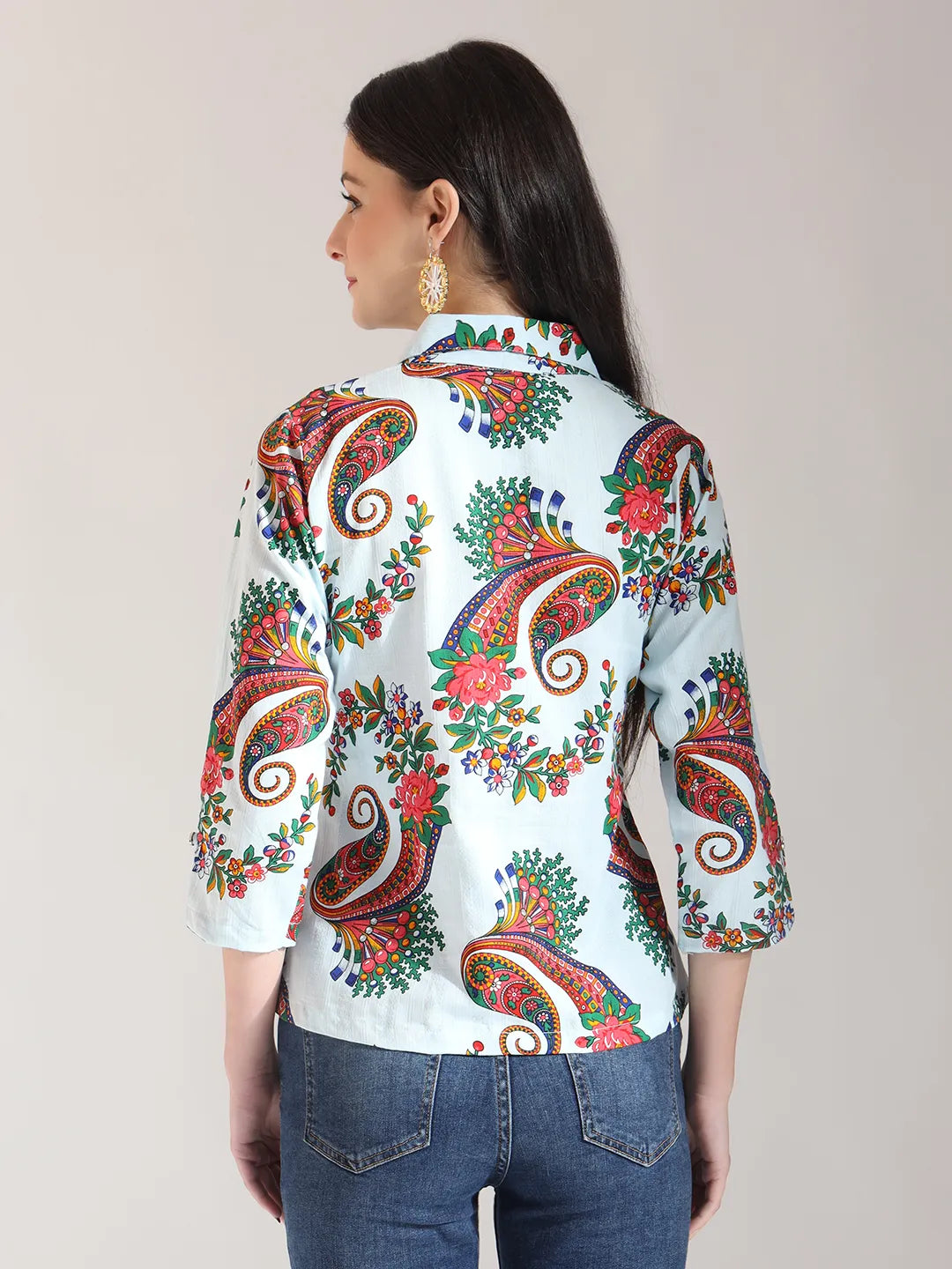Yufta Sky Blue Pure Cotton Paisley Peplum Top