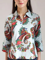 Yufta Sky Blue Pure Cotton Paisley Peplum Top