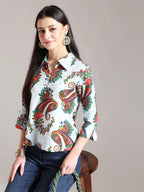 Yufta Sky Blue Pure Cotton Paisley Peplum Top