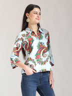 Yufta Sky Blue Pure Cotton Paisley Peplum Top