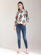 Yufta Sky Blue Pure Cotton Paisley Peplum Top