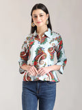 Yufta Sky Blue Pure Cotton Paisley Peplum Top