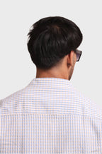 Jonesburg Men's Light Blue Textured Fine Checks Relaxed Fit