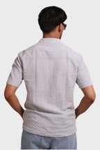 Jonesburg Men's Light Blue Textured Fine Checks Relaxed Fit