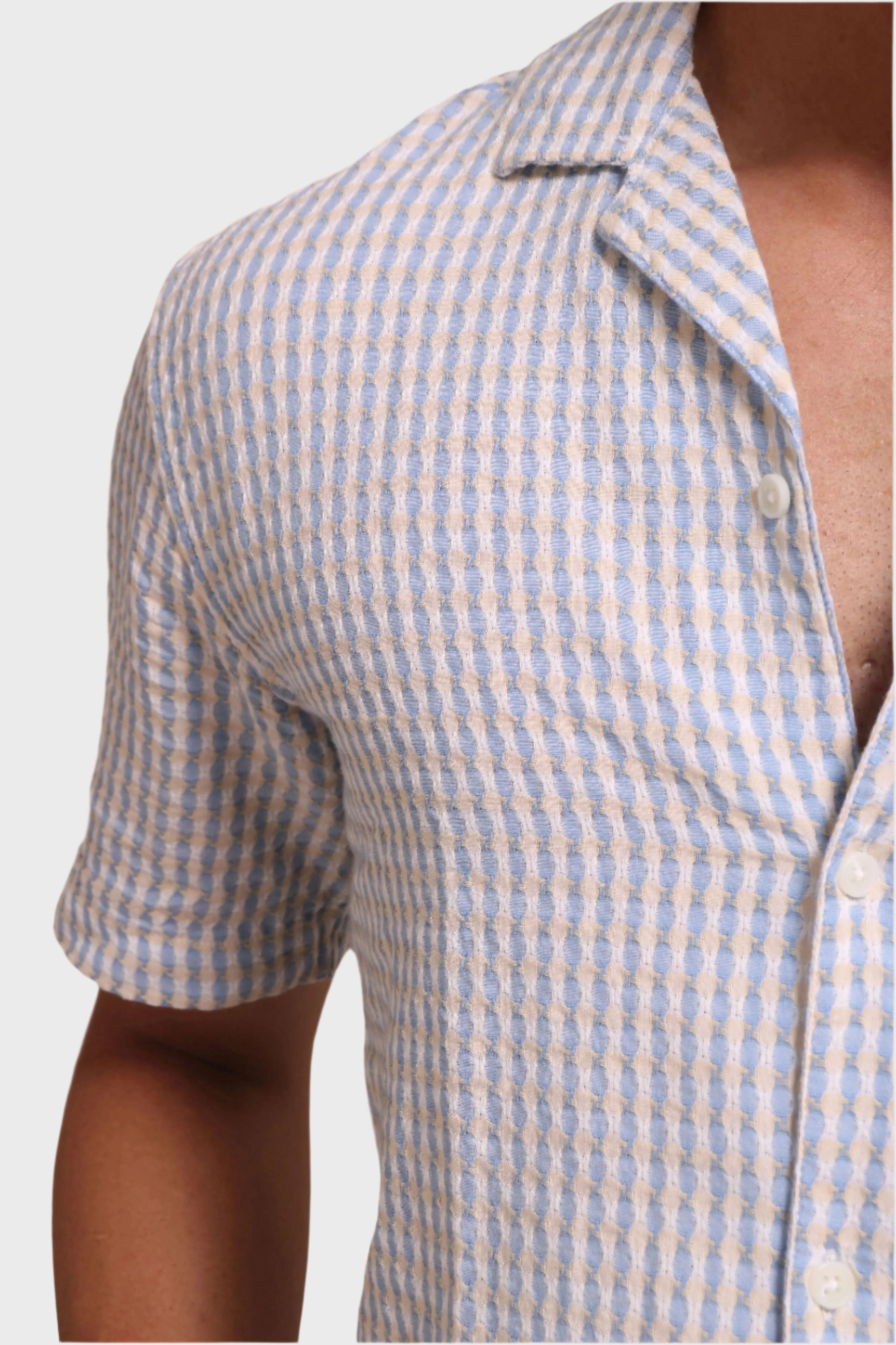Jonesburg Men's Light Blue Textured Fine Checks Relaxed Fit