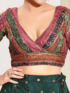 Joban Fashion Magenta Brocade Padded Blouse With V Neck Elbow Sleeves - Distacart
