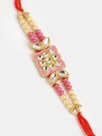 NVR Men Pink & Gold-Toned Kundan-Studded Rakhi With Roli Chawal - Distacart