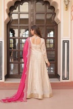 Joban Fashion Pink Jacquard Sequence Embroidery Work Kurta Set - Distacart