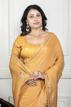Morchari Yellow Pure Chiffon Hand Embroidery Saree And Stitched Blouse - Distacart
