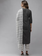 Yufta Women Black Ethnic Motifs Printed Regular Pure Cotton Kurta with Trouser & With Dupatta